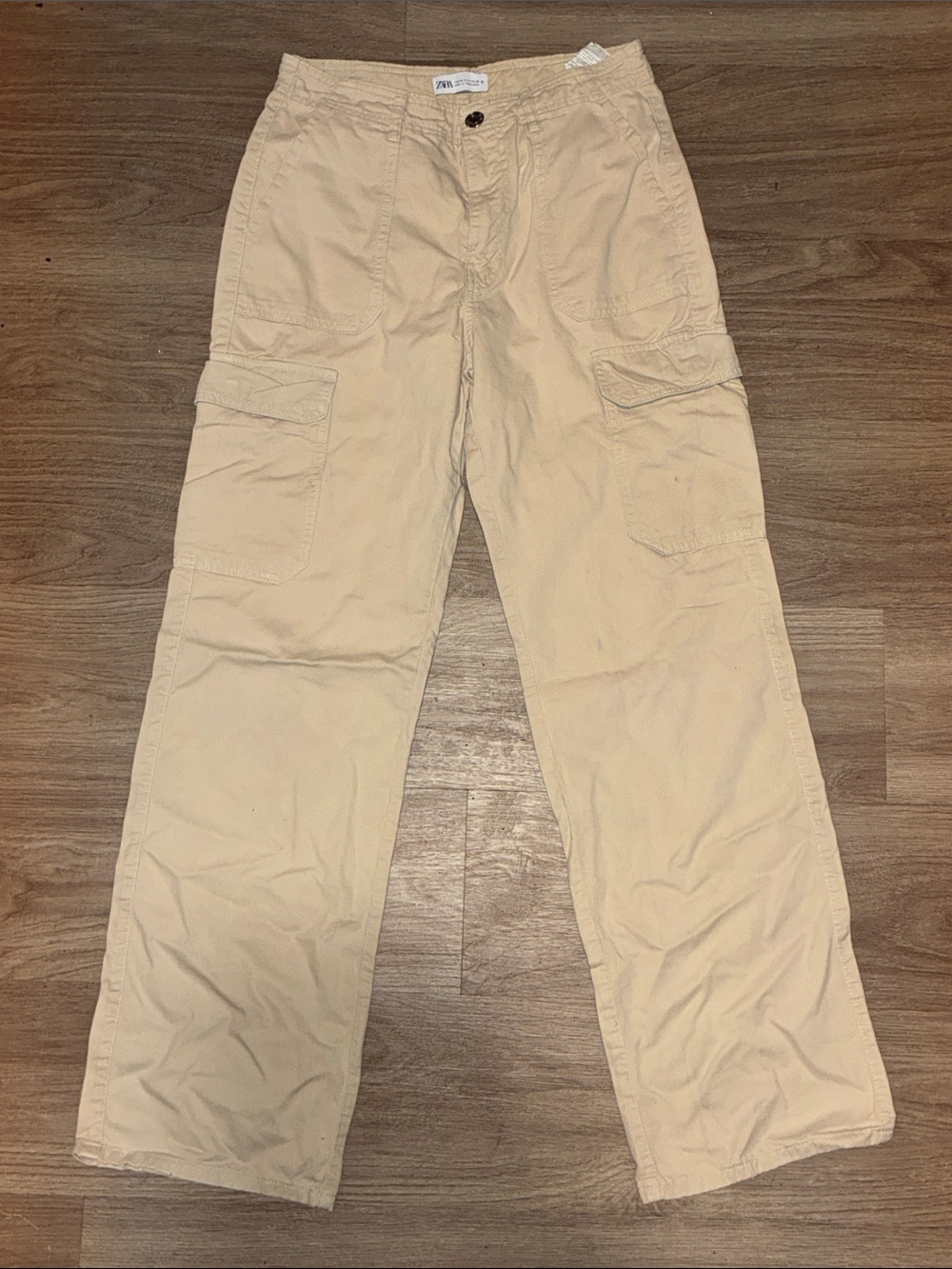Zara Women’s Beige Cargo Utility Pants Size 4 Straight Leg Y2K